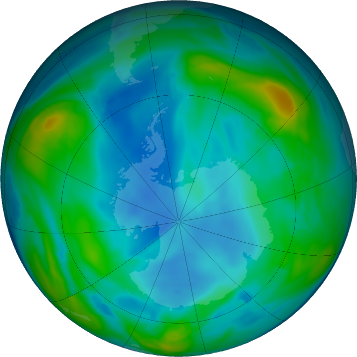 Antarctic ozone map for 01 July 2020
